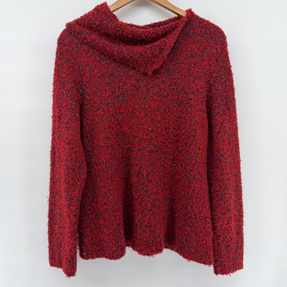 Coldwater Creek Womens Red Boucle Knit Cowl Neck Sweater Large Cozy Comfy